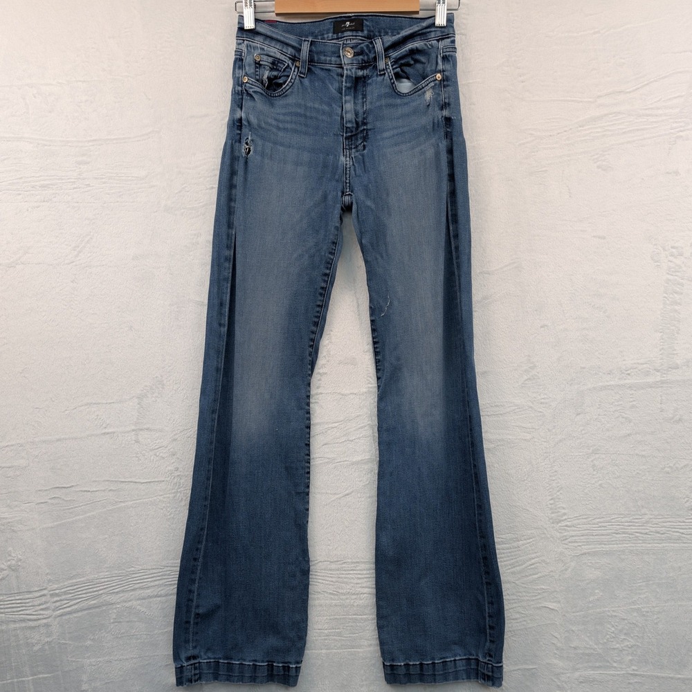 7 For All Mankind Jeans Women's 27x34 Blue Dojo Flare Boho Embroidered Western